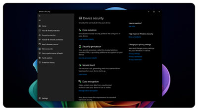 Et nærbilde av en Windows 11 Pro-sikkerhetsmeny på en Surface-enhet.