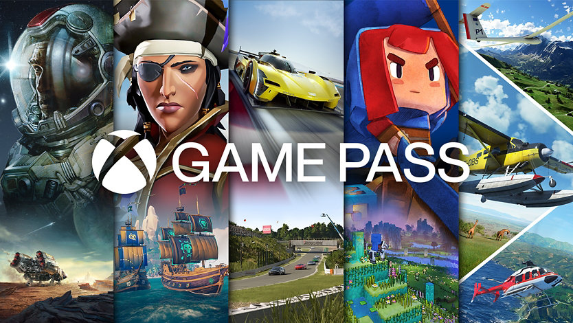 Imagen con la frase Game Pass y escenas de 5 juegos incluidos. 
