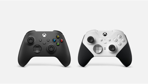 An Xbox Wireless Controller and an Elite 2 Controller.
