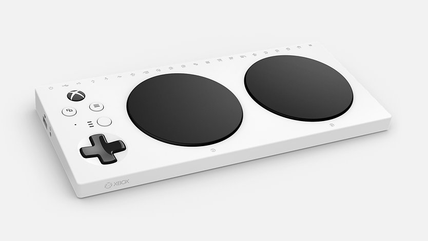 An angled view of the Xbox Adaptive Controller.