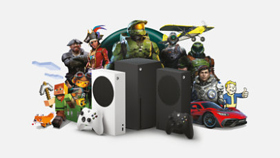 Verschiedene Spielcharaktere, die in den Xbox-Konsolen der Serien X, S und S 1 Terabyte enthalten sind.