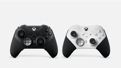 Xbox Elite Wireless Controller Series 2 in Black and in White.