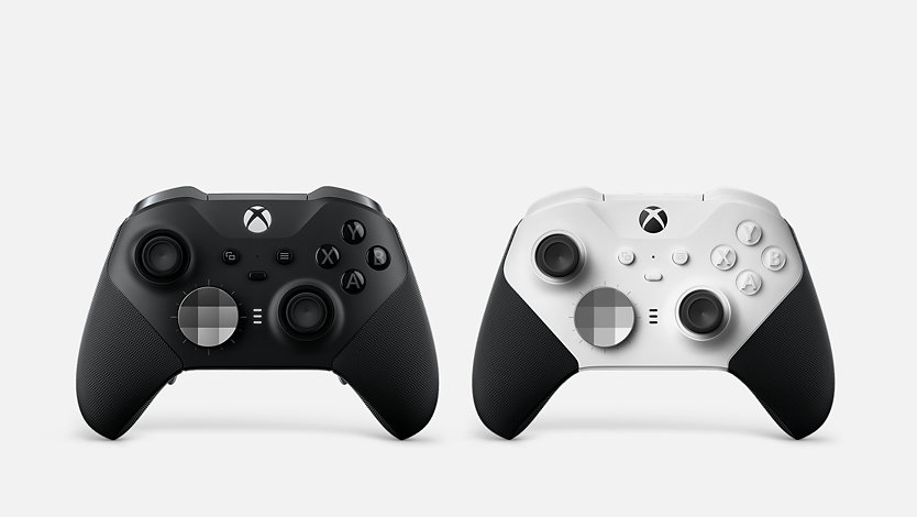 Des manettes sans fil Xbox Elite Series 2 en blanche et en noir.