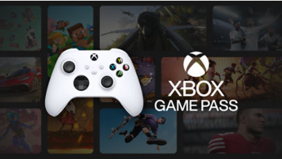 A white Xbox Controller and game art from games included in Xbox Game Pass.