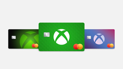 Three Xbox Mastercards showing off different colorways. 