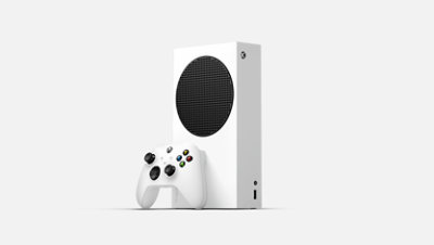 Eine Xbox Series S - 512 GB Konsole mit einem Controller.