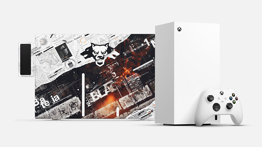 Xbox Series X 1 terabyte in white with Call of Duty console wrap.