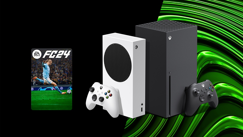 Eine Xbox Serie S und eine Xbox Serie X mit EA Sports FC 24
