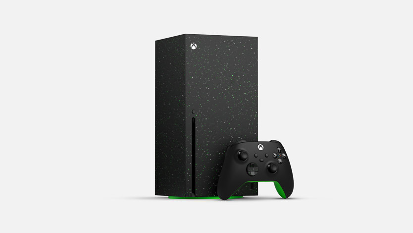 Xbox Series X Galaxy Black Special Edition – 2 TB: Schrägansicht von vorne.