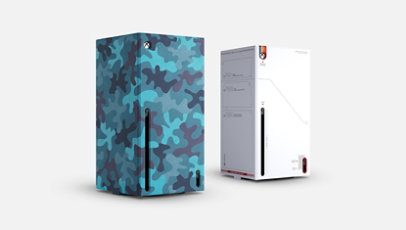 Xbox Series X Mineral Camo and Starfield Console Wraps.