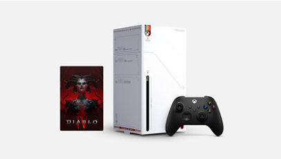 A  Xbox Series X – Diablo® IV Bundle with bonus gift of Starfield Limited Edition Wrap