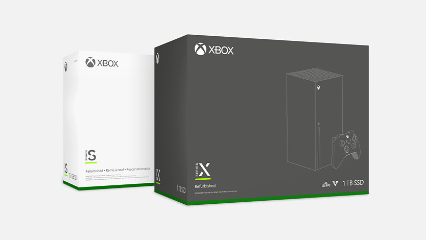 Vue des Xbox Series X|S reconditionnées certifiées   