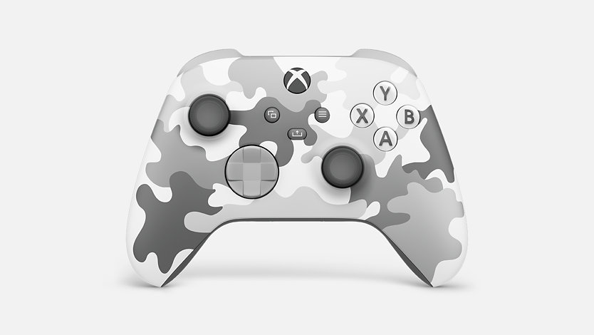 Xbox trådlös handkontroll – Arctic Camo Special Edition sedd framifrån.