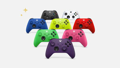 Family of Xbox Wireless Controllers in multiple colors. 