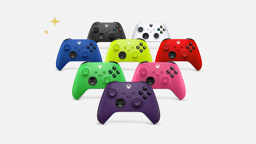 Familie von Xbox Wireless Controllern in verschiedenen Farben 