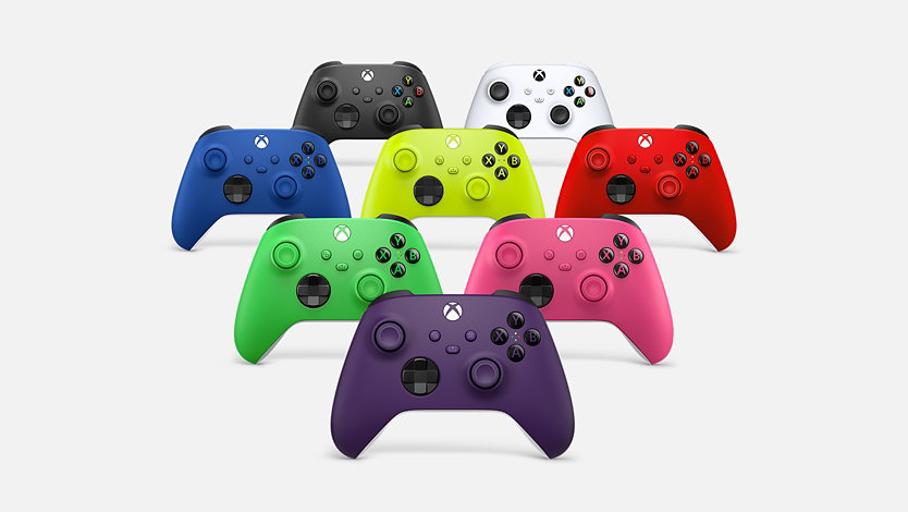 Trådløse Xbox-kontrollere i ulike farger.