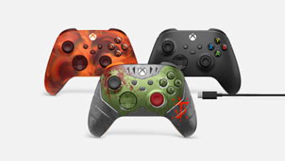 Xbox Wireless Controller in Fire Vapor, DOOM The Dark Ages and Wireless Controller plus USB-C.