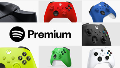 Coloridos mandos inalámbricos Xbox con Spotify Premium.