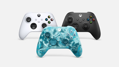 Xbox Wireless Controller in Robot White, Carbon Black and Ice Breaker Special Edition.