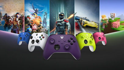 Xbox Wireless Controllers in various colors.