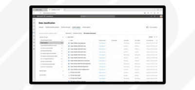 Der Inhaltsexplorer, in dem eine Liste von PO-Vertragsdokumenten in Microsoft 365 Compliance angezeigt wird.