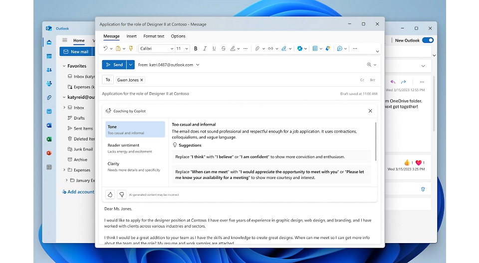 A screen shot of the microsoft outlook email app.