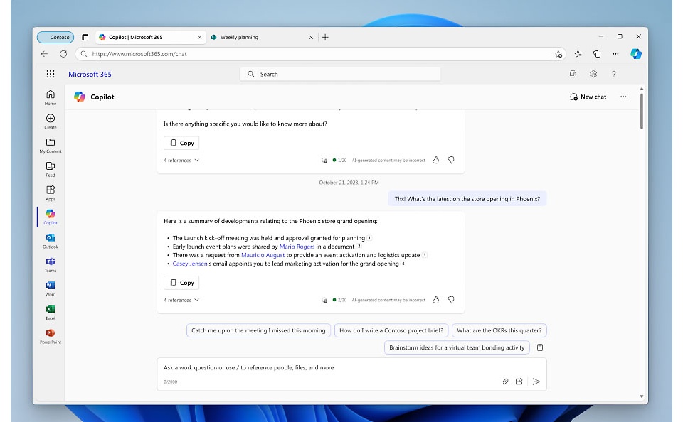 A screen shot of a edge browser with a chat window.
