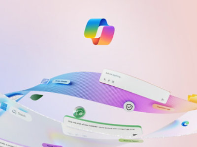 Copilot logo on an animated landscape background.