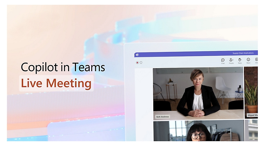„Teams Live Meeting“ „Copilot“ ekrano kopija