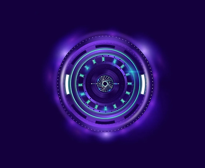 An image of a futuristic clock on a dark background.