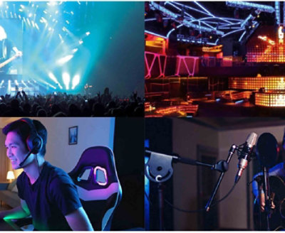 A collage of pictures of people at a concert.