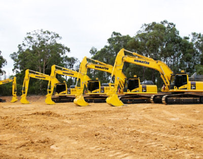 A picture of Komatsu excavators at a construction site