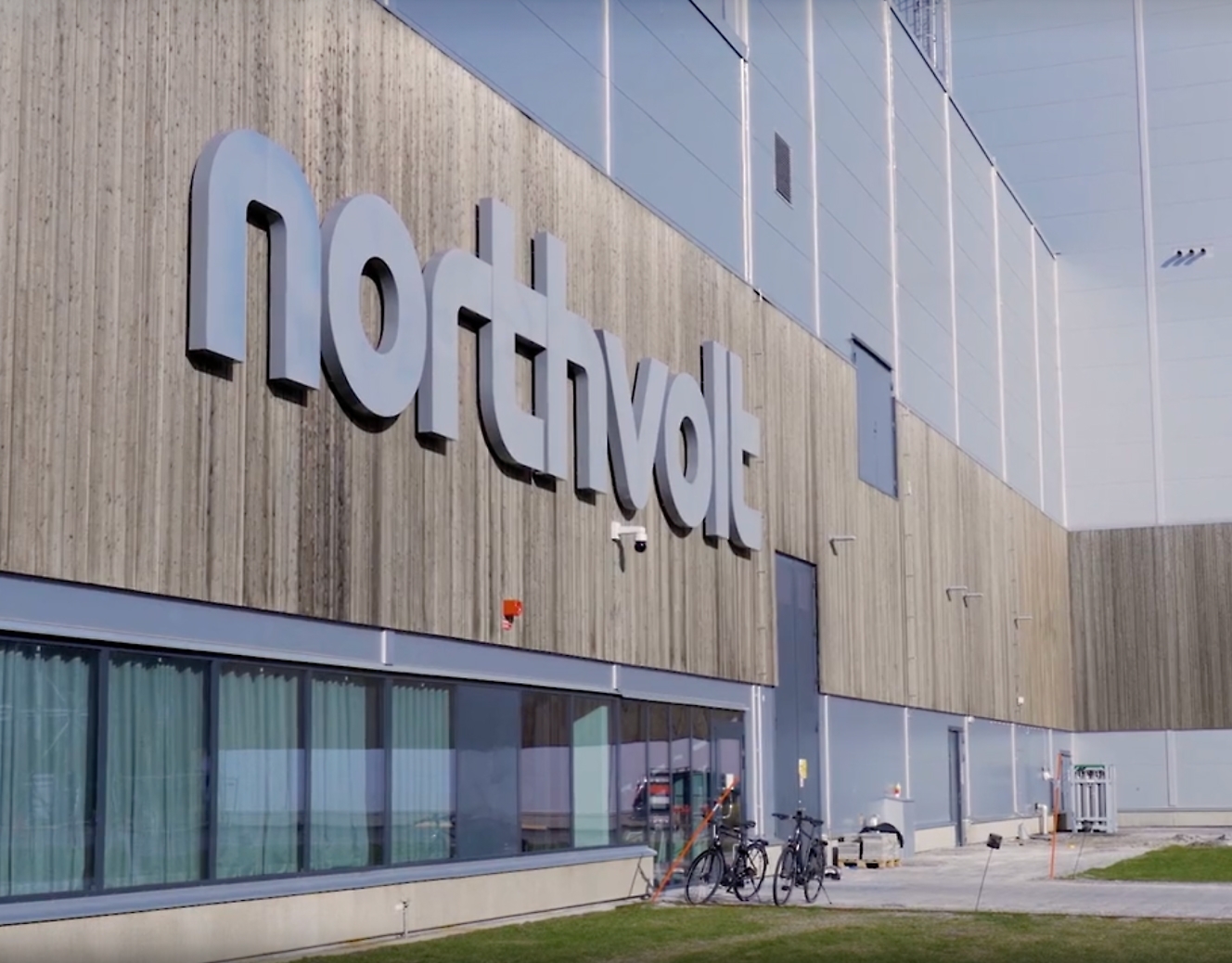 A building with a sign that says northvolt.