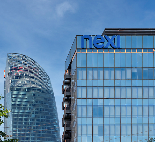 A building with a logo of nexi