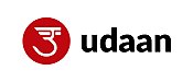 Um logotipo vermelho e preto da empresa udaan