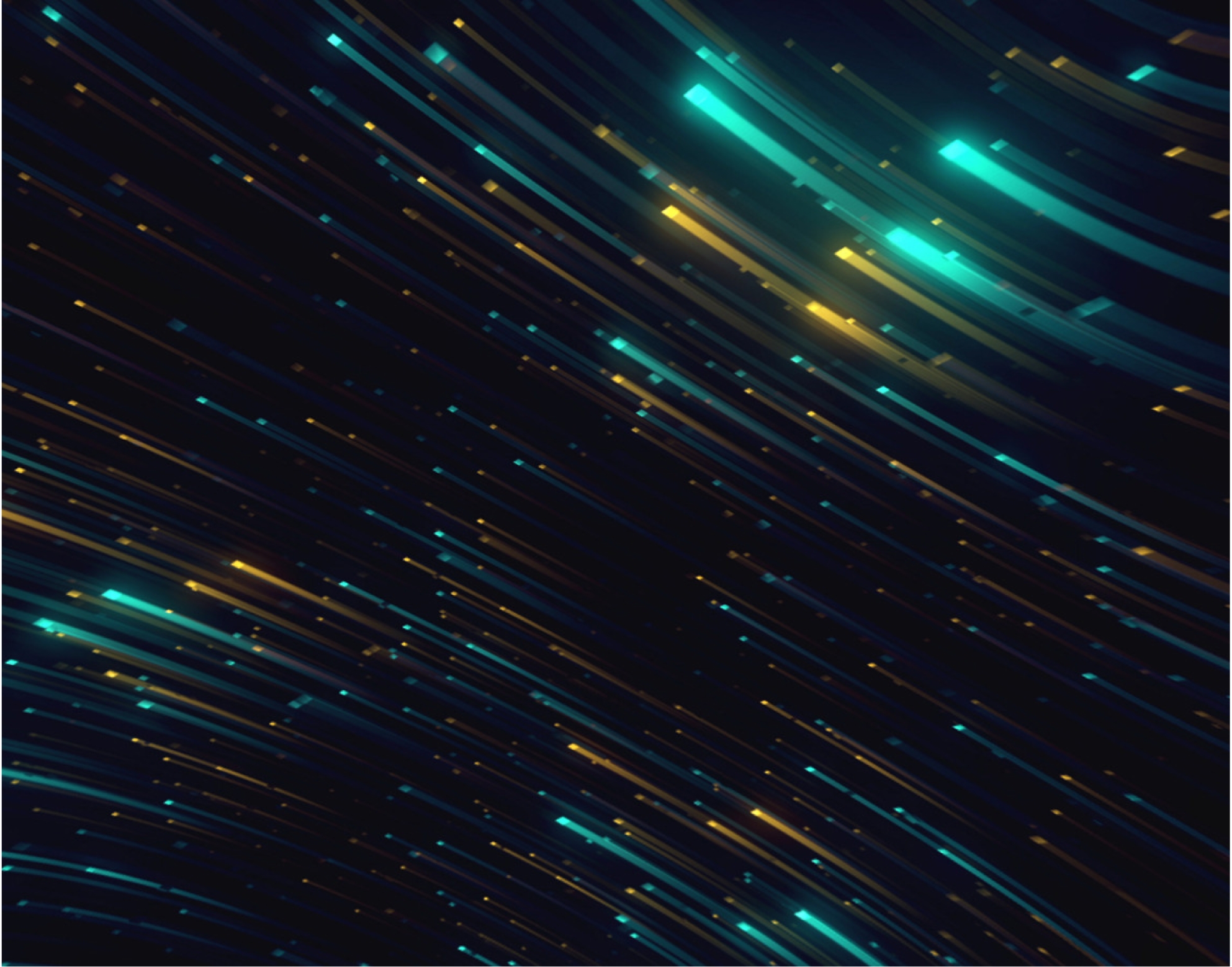 Abstract image showing streaks of blue and yellow lights against a dark background