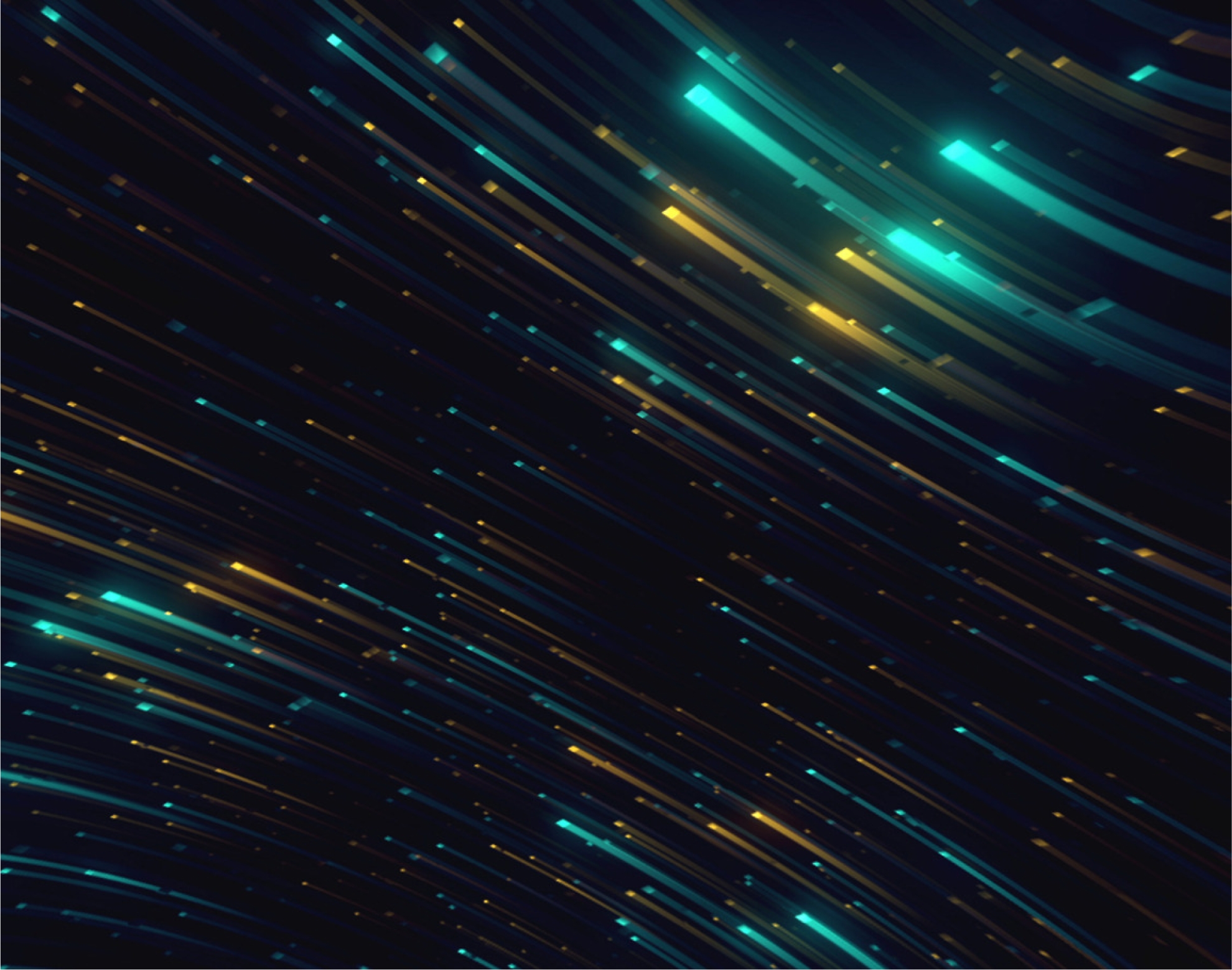 Abstract image showing streaks of blue and yellow lights against a dark background