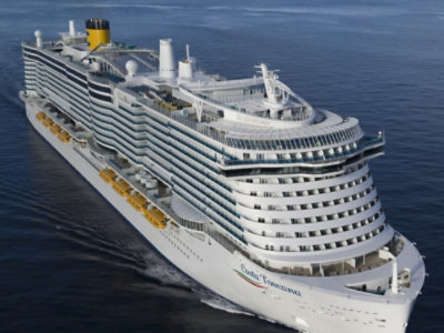 A cruise ship sailing in the water