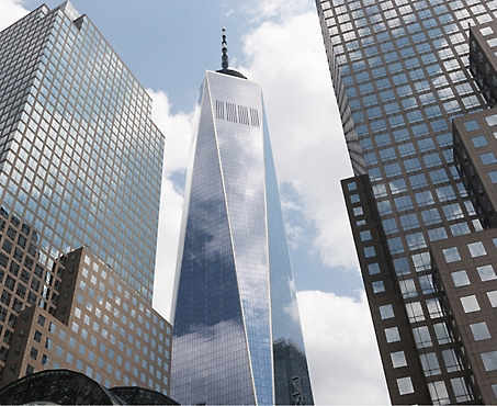 En vy över world trade center i new york city