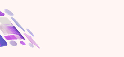 Abstract purple and white graphic with gradient bars and circles on a light background.