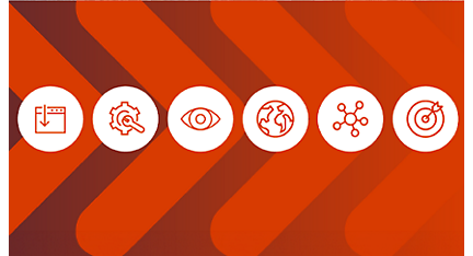A set of icons on an orange background.