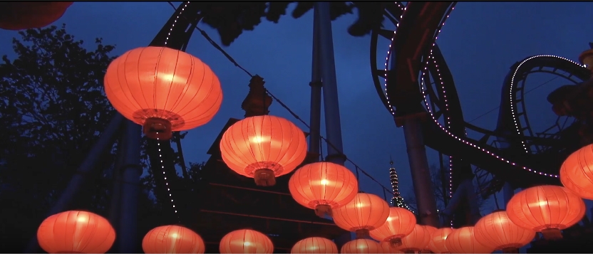 Chinese lantaarns in een park 's nachts - Chinese lantaarn stock video's en royaltyvrij beeldmateriaal.