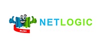 Het netlogic-logo op een witte achtergrond.