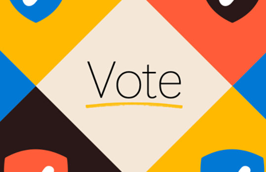 The word “Vote” surrounded by a colorful pattern