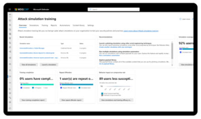 Screenshot of a report showing results from a phishing simulation campaign run in an organization.