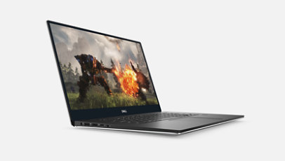 Left angled view of the Dell XPS 15 7590 with a game on screen.