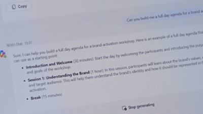 A close-up image of a M365 Chat.