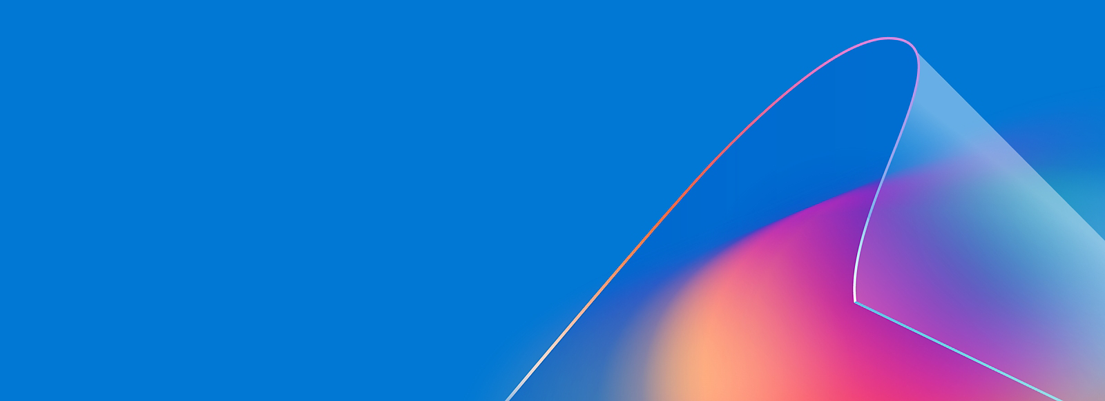 Abstract gradient background with flowing shapes in blue, pink, and orange hues.