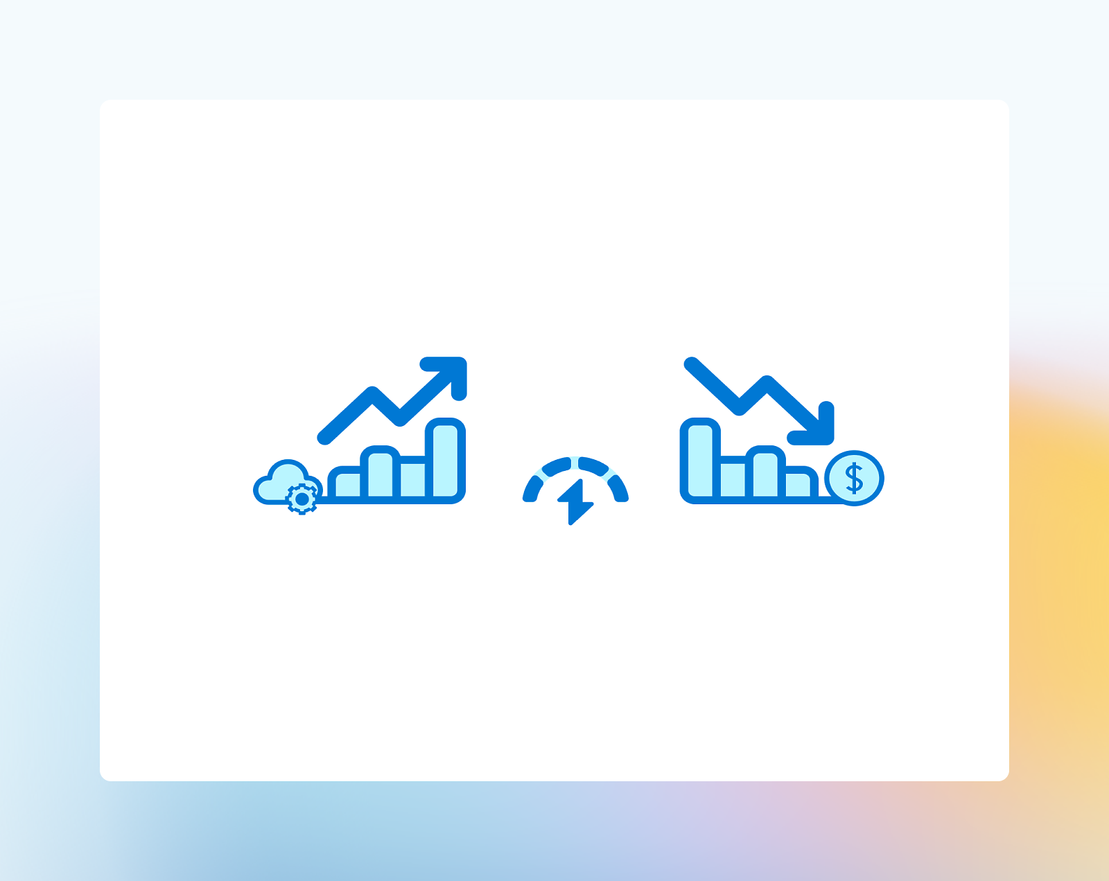 Two icons illustrating business trends: the first shows a rising graph with gears, symbolizing growth