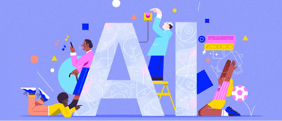 A group of people working in a large letter